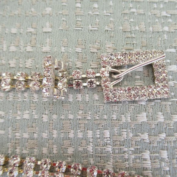 VTG Clear Crystal Rhinestone Slim Thin Belt, Silver tone metal Mint Sz XS/S - Picture 5 of 7